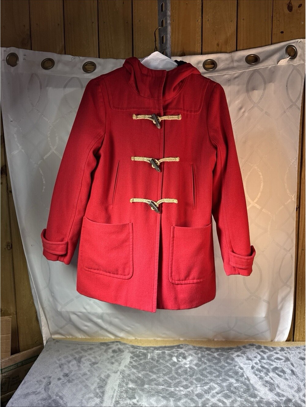 American Eagle Outfitters women's Red Wool Pea coat jacket Size Large ,Hooded